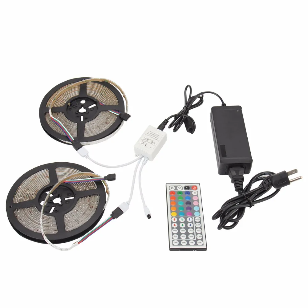 SuperNight 3528 RGB LED Strip Kit 2*5M 60LEDs/m DC 12V IP65 Waterproof Flexible Light Band with 72W Power Adapter RGB Controller