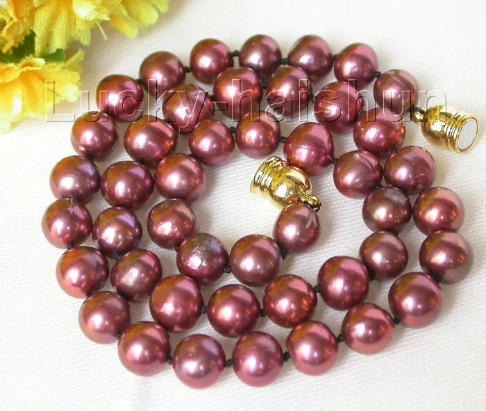 

Free Shipping >>>Genuine 10mm wine red round freshwater pearl necklace magnet clasp j8020