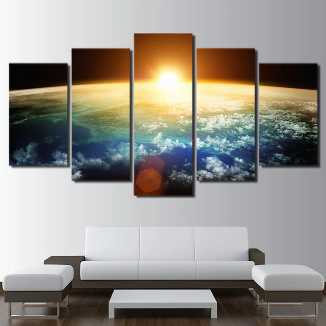 5 panneaux HD imprime univers et système solaire mur toile