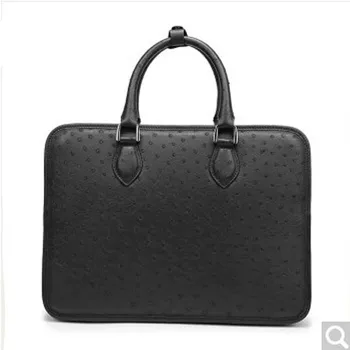 

weitasi ostrich leather men's handbag oblique cross bag men's business casual bag hand bags men bags black