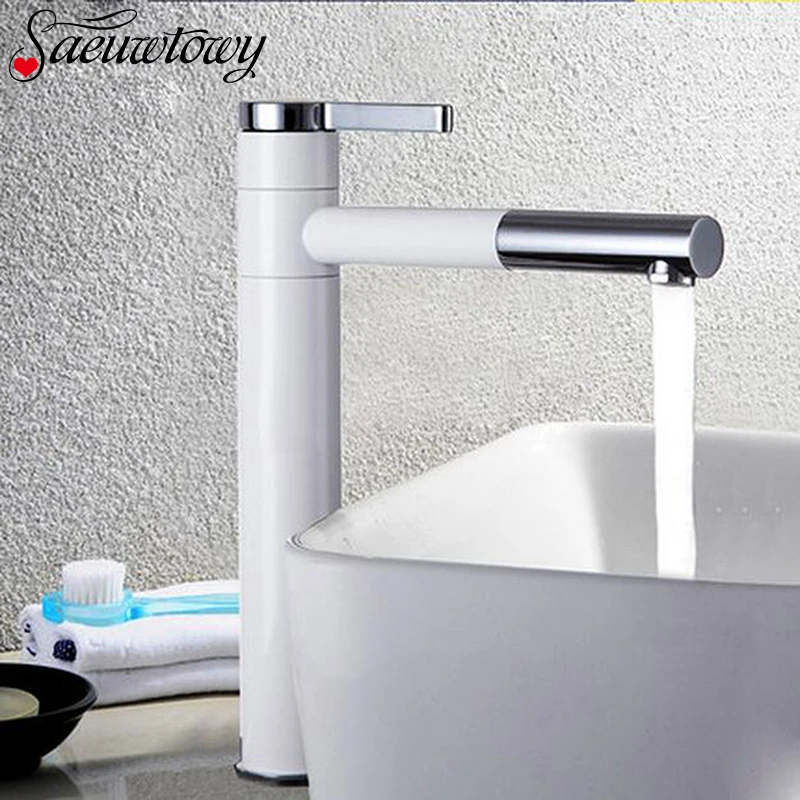 

Swivel White Painting Bathroom Vessel Sink Faucet Single Handle Hot&Codl Water Mixer Tap Chrome