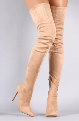 Новое поступление, Простые Модные сапоги на высоком каблуке 56-65 см пикантные женские сапоги из эластичной замши на очень высоком каблуке с острым носком, большие размеры 34-43 - Цвет: nude