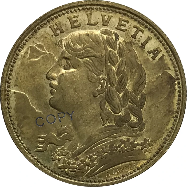 

1897 Switzerland 20 Franc Helvetia Gold Coin Brass Collectibles Copy Coin
