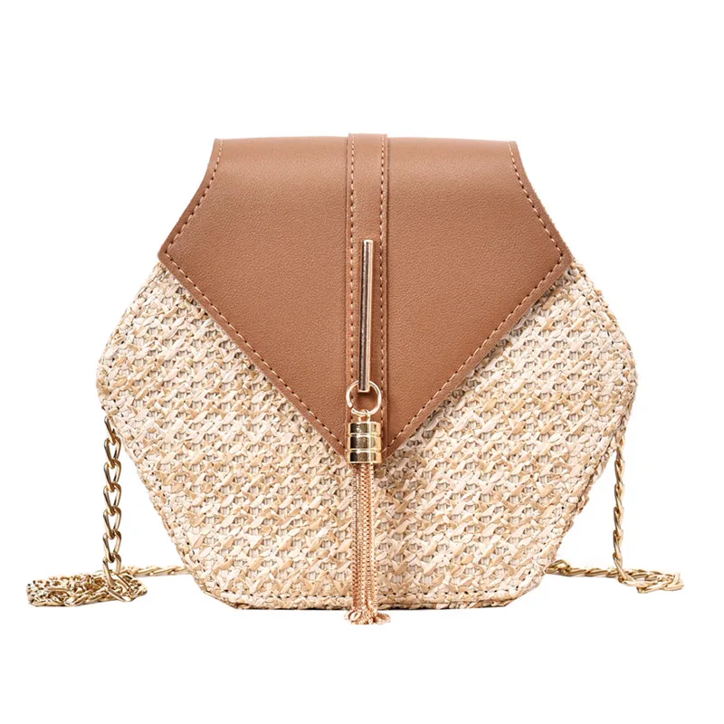 

Hexagon Mulit Style Straw+leather Handbag Women Summer Rattan Bag Handmade Woven Beach Circle Bohemia Shoulder Bag New Fashion