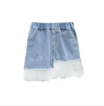 

2019 Summer Jean Beading Mesh Skirts For Girls Baby, Princess Kids Fashion Denim Skirts Wholesale 6 pcs/lot, Free Shipping