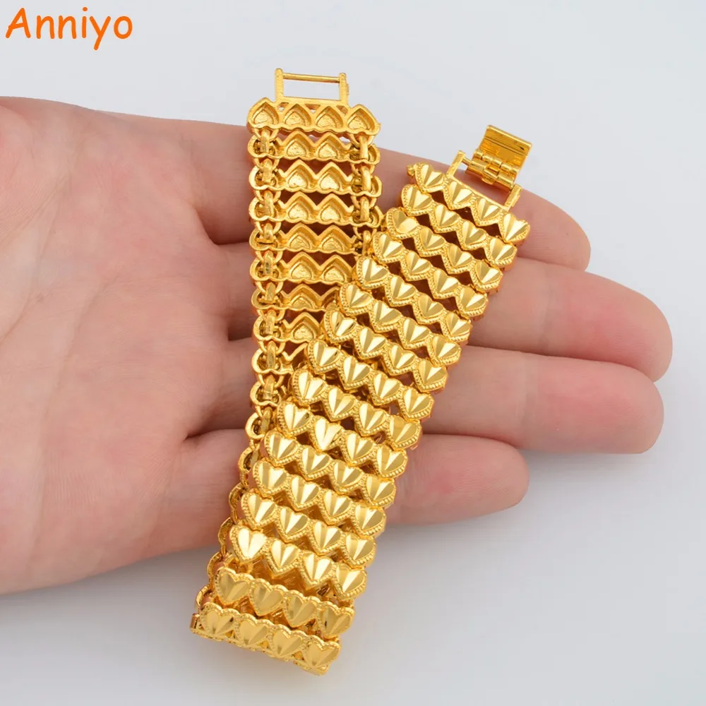 

Anniyo Length 20CM Width 21MM Men Bracelets Heart Bangles for Women Dubai Bride African Ethiopian Jewelry Wedding Gift #012607