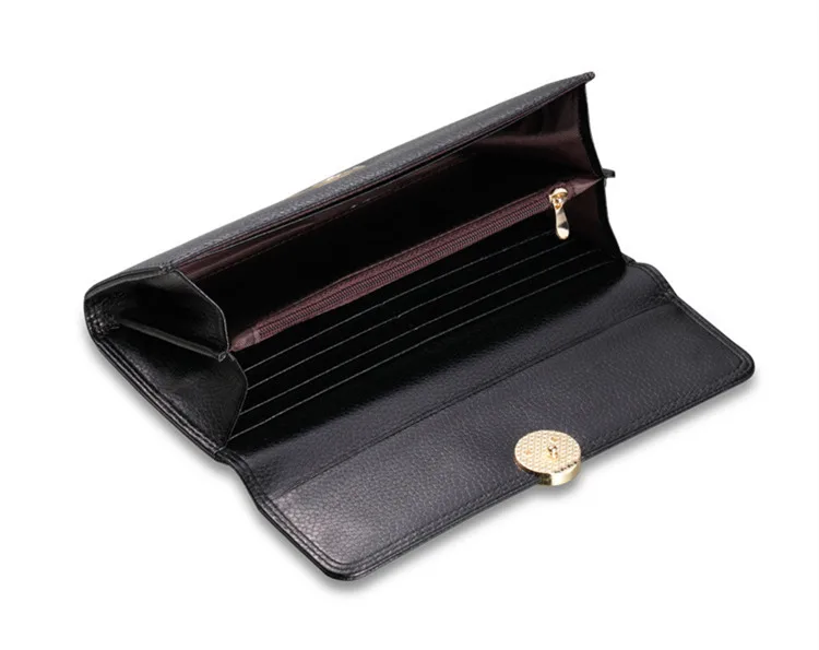 Ladies Cowhide Genuine Leather Wallet Long Female Purse Fashion Womens Wallets Famous Brand Coin Purses Card Holders Hasp