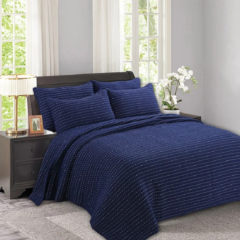 CHAUSUB плотное покрывало, Стёганое одеяло, набор из 3 предметов, вышитое хлопковое стеганое одеяло s, покрывало на кровать, простыни, наволочки King size, покрывало, синее