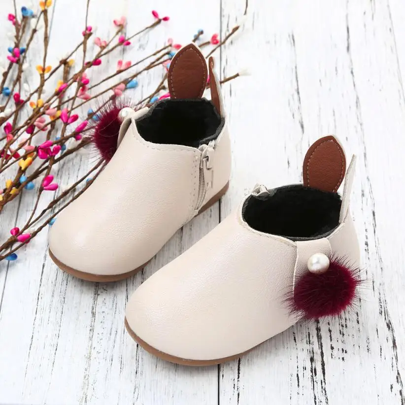 

2018 New Autumn Winter Toddler Baby Girls Cute Rabbit Ears Ball Sneaker Boots Zipper Casual Shoes NO6