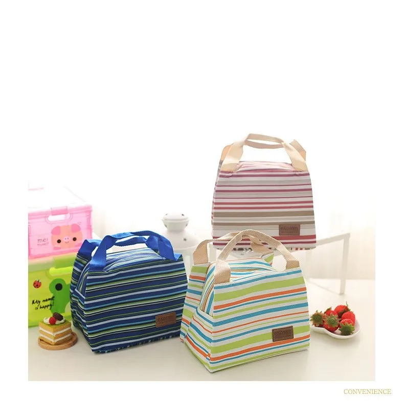 Новая модная мультяшная полосатая переносная детская изолированная сумка для обеда, Термосумка для еды и пикника, женская детская Термосумка для еды