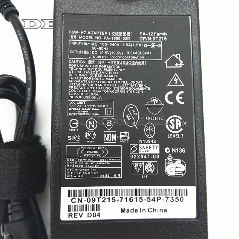 Высококачественное зарядное устройство 19 5 V 3.34A 65W для Dell PA 12 0HN662 HN662 TJ76K 0TJ76K 2E LA65NS0 00
