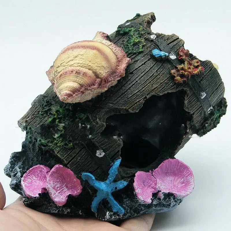 Смола искусственный корпус бочонок Аквариум Украшение пещера для рыбок каменный декор скрытый дом для рыбы цихлиды креветки