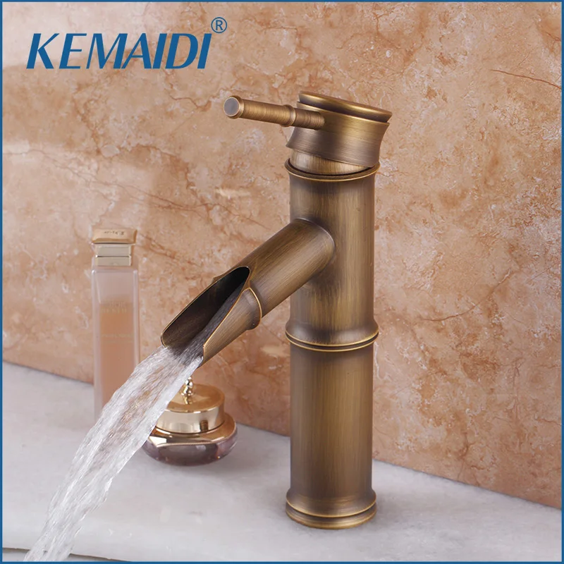 Kemaidi شلال جديد سطح جبل الكلاسيكية العتيقة النحاس الحمام حوض المغسلة الحنفية الغرور سفينة واحدة مقبض خلاط صنبور