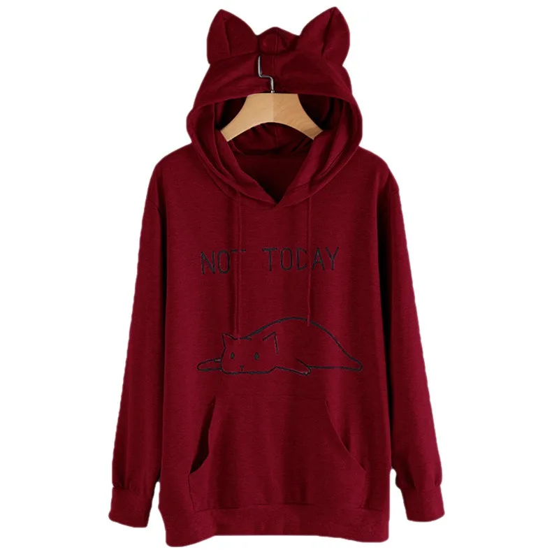 Cosy Women's Printed Long Sleeve Hoodies Pullovers Fashion Cat Ear Hooded Sweatshirts Women Tops Female Clothes harajuku KPOP H