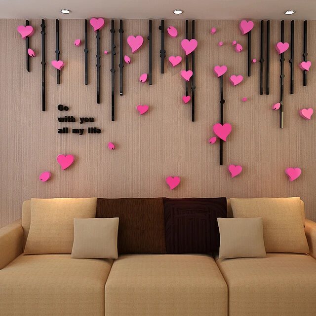 

New 3D Love Heart Acrylic Crystal wall Stickers Acrylic Stickers for entrance living room TV sofa backdrop Wall Painting