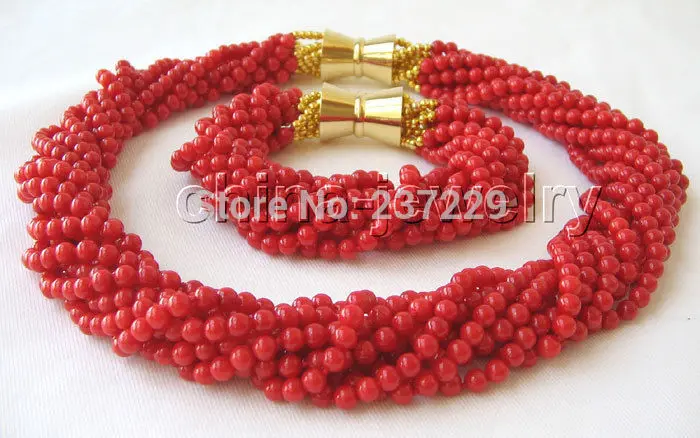

DD Wholesale AAA 18" 10row 5mm natural red coral necklace & bracelet
