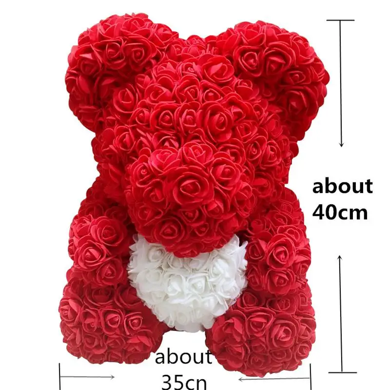 Искусственные цветы 40 см плюшевый медведь розы с сердцем девушка Рождество День Святого Валентина подарок на день рождения для свадебной вечеринки