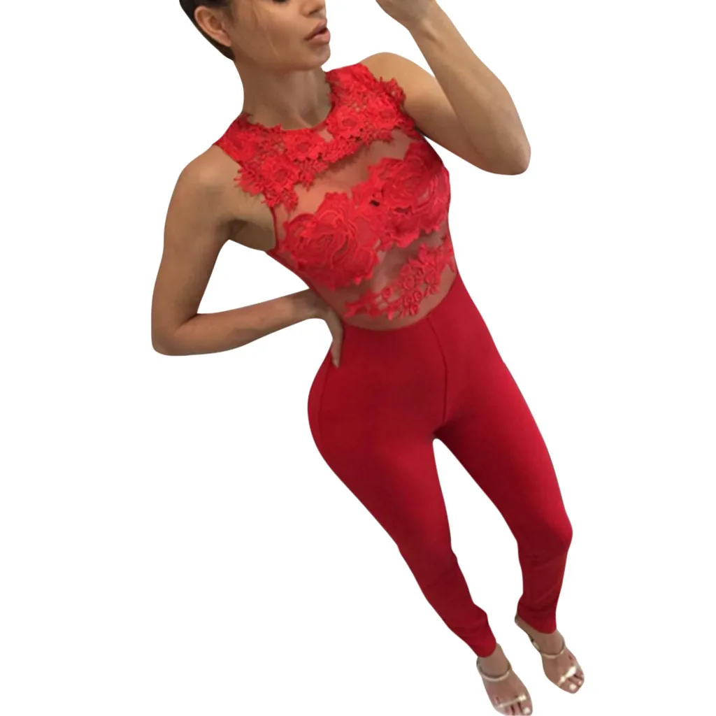 

Womail womens jumpsuit with elastic waist Short Sleeve Playsuit Clubwear Straight Leg Jumpsuit With Belt transparent bodysuit
