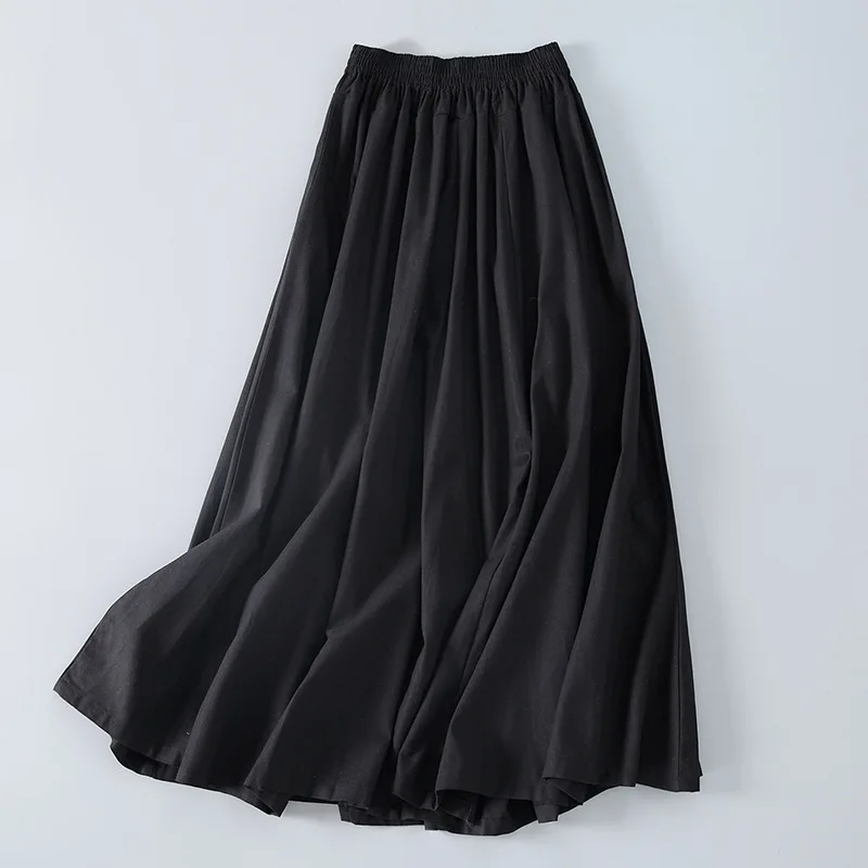 

Autumn Winter Chinese National Style Long Chinese Skirt Cotton Linen A Word Big Swing Skirt Female