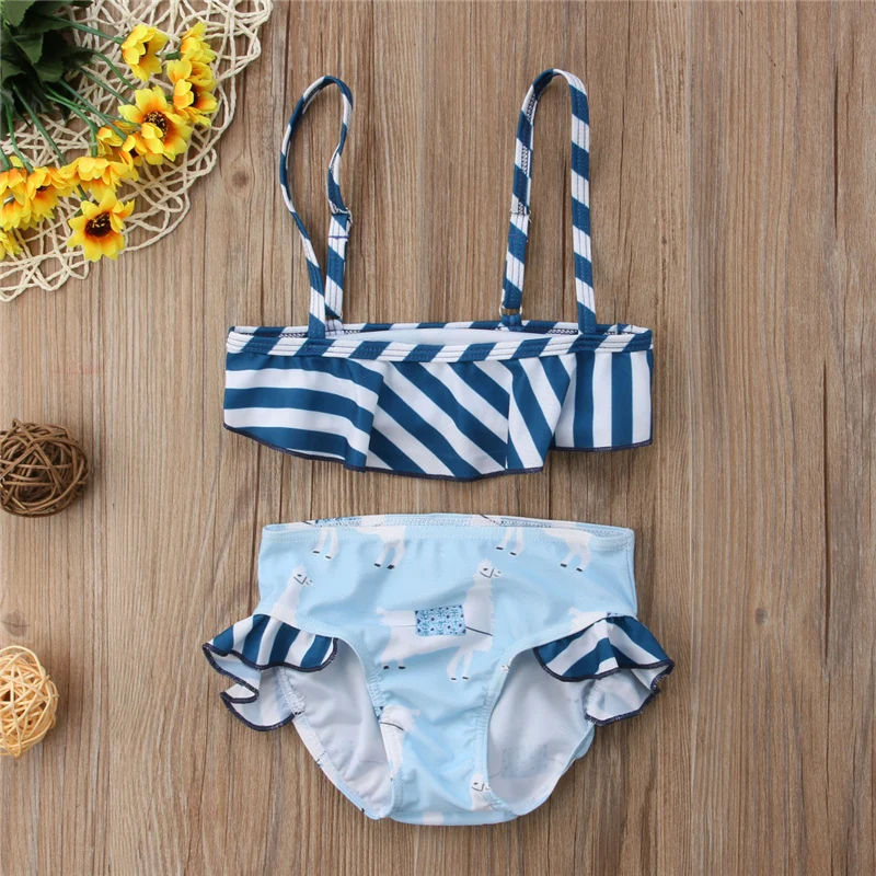 Популярный летний милый комплект бикини в полоску из альпаки для маленьких девочек, купальный костюм, детская пляжная одежда для плавания для малышей