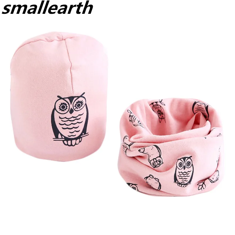 

New Spring Baby Girl Hat Scarf Sets Cartoon Owl Stars Swan Children Hats Collar Set Autumn Winter Cotton Baby Boys Hat Bib 2pcs