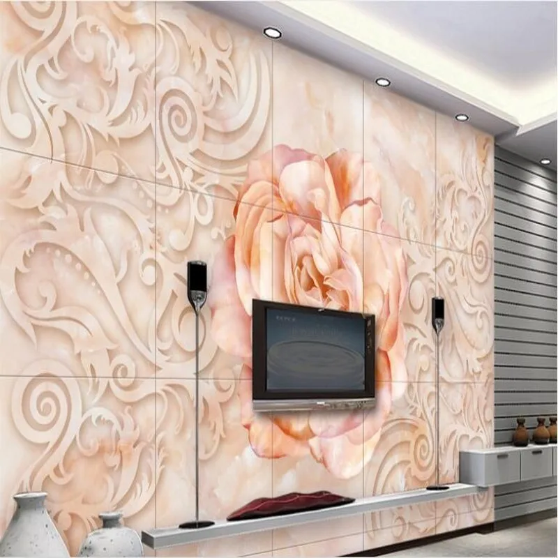 

wellyu Custom large - scale murals European pattern rose stone living room TV backdrop non - woven wallpaper papel de parede