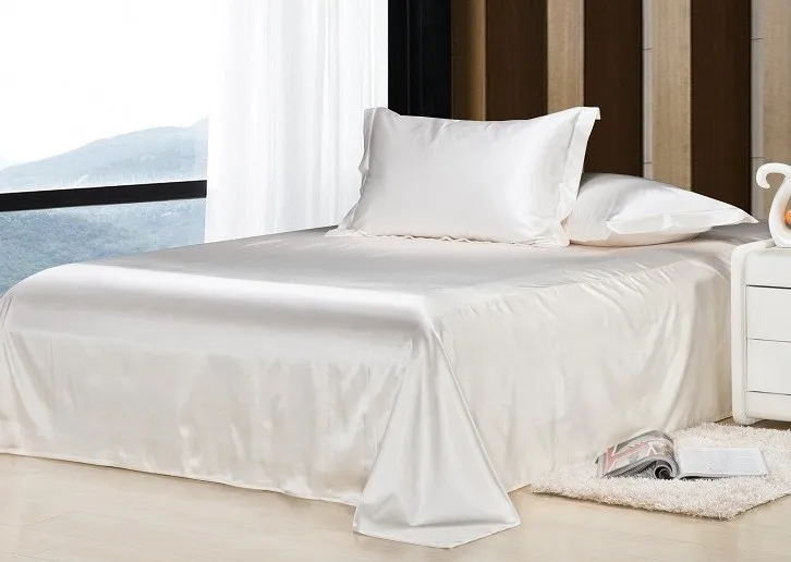 7pcs Luxury White Bedding Set Satin Silk Sheets California King