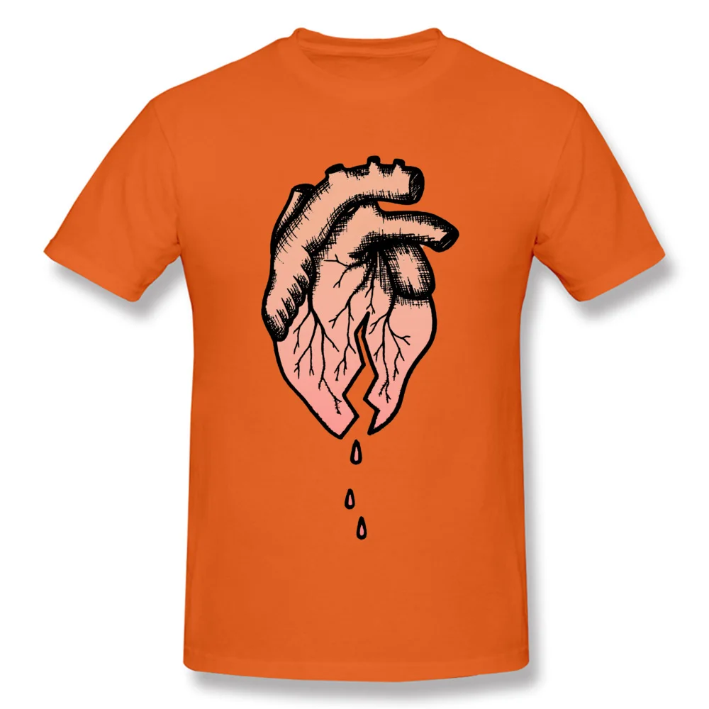 PrintedSimple Style Short Sleeve Tops & Tees VALENTINE DAY On Sale Crew Neck 100% Cotton T Shirts Man T-Shirt Broken Heart  Broken Heart orange