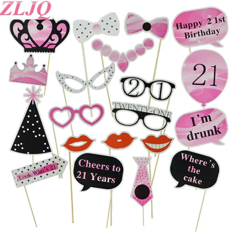 ZLJQ 20pcs DIY Happy Birthday Party Photo Booth Props Kit Popular