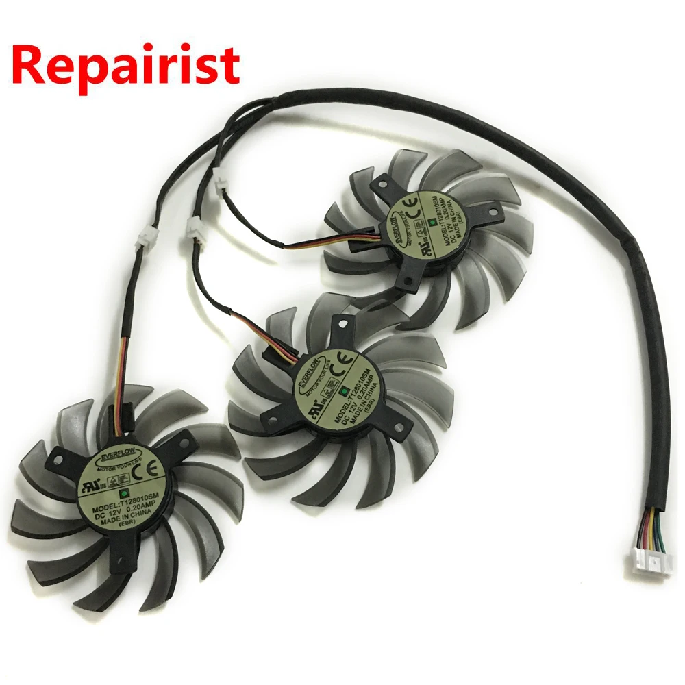 3 шт./лот T128010SM 75 мм DC 12 В 5pin Мощность plug 3Pin один Графика карты Вентилятор Cooler для HD6870 гигабайт как замена