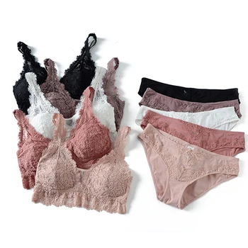 

Wriufred Women Deep V Underwear Brassiere Sets Eyelash Lace Bra Set French Sexy Cotton Comfortable lingerie Plus Size Bras