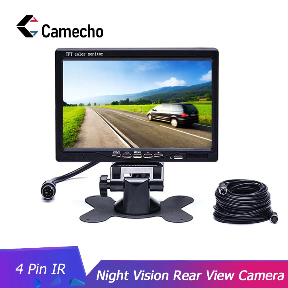Camecho DC 12 V-24 V 7 дюймов TFT ЖК-дисплей для автомобиля монитор дисплей + 4 Pin IR камера