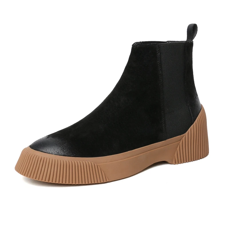 Krazing Pot/; Модные женские ботильоны из натуральной кожи на платформе с круглым носком на среднем каблуке; выразительная теплая зимняя обувь; L2f1