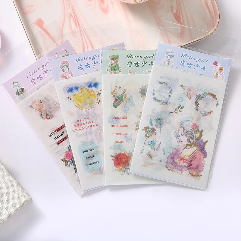 

4pcs/pack Retro girl Flower Fairy bronzing Decoration Stickers DIY Planner Diary Scarpbooking Index Lable Sticker