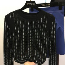 Перспектива устанавливает раннюю осень blingbling Лидер продаж пальто Джокер Вязание Верхняя одежда без подкладки из футболки