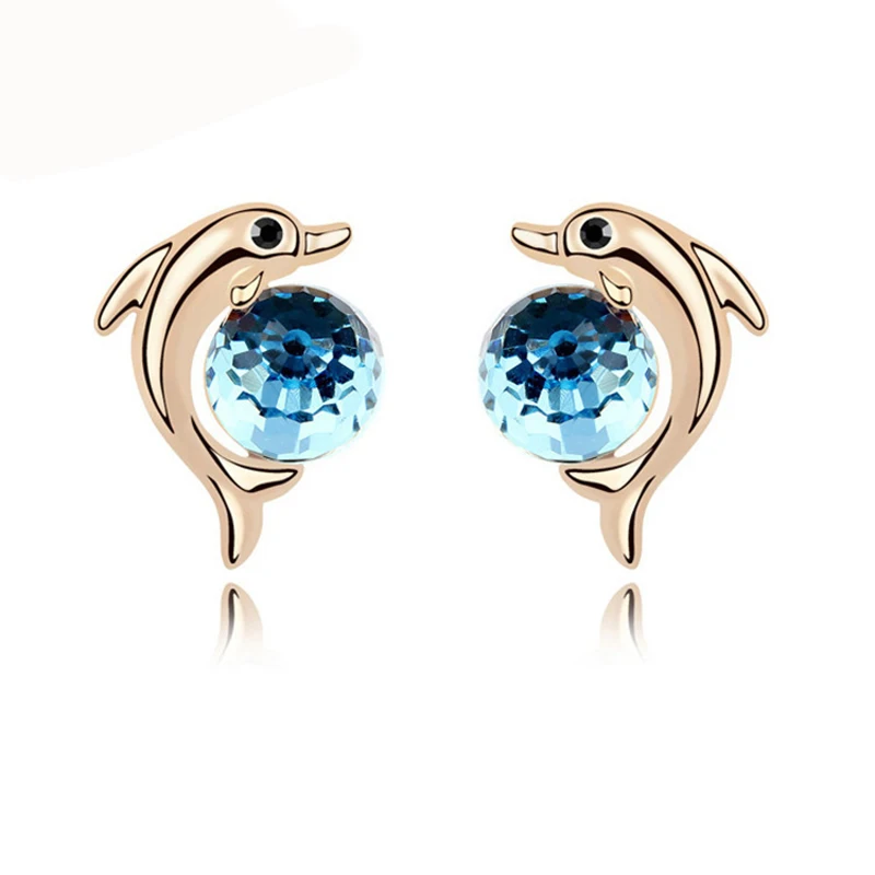 2017 Cute Animal Dolphin Earring Luxury Temperament Round Crystal 2017 Cute Animal Dolphin Earring Luxury Temperament Round Crystal Stud Earrings For Women Fashion Gold Color Party Small Jewelry In From
