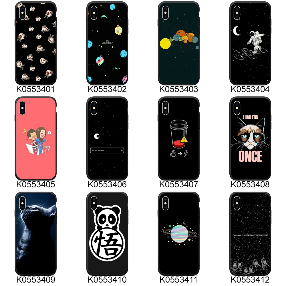 Painted Soft Silicone TPU Cute Phone Cover for case iphone 8 plus xs case Black TPU Phone Case for iphone xs max cases iphone 7