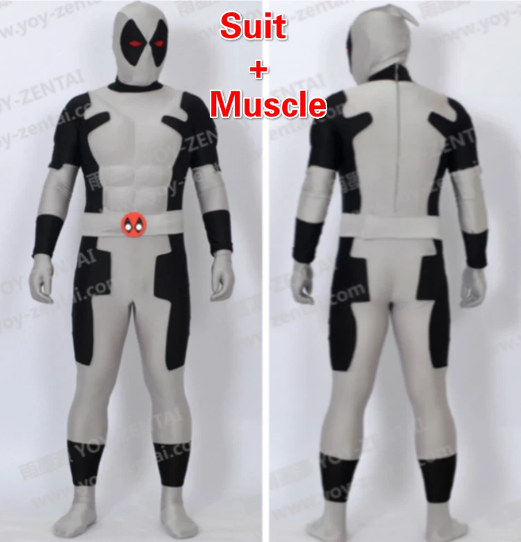 

High Quality X-Force Deadpool Costume Black and Grey Spandex Lycra Suit with Muscle Adult Men Halloween Cosplay Costume