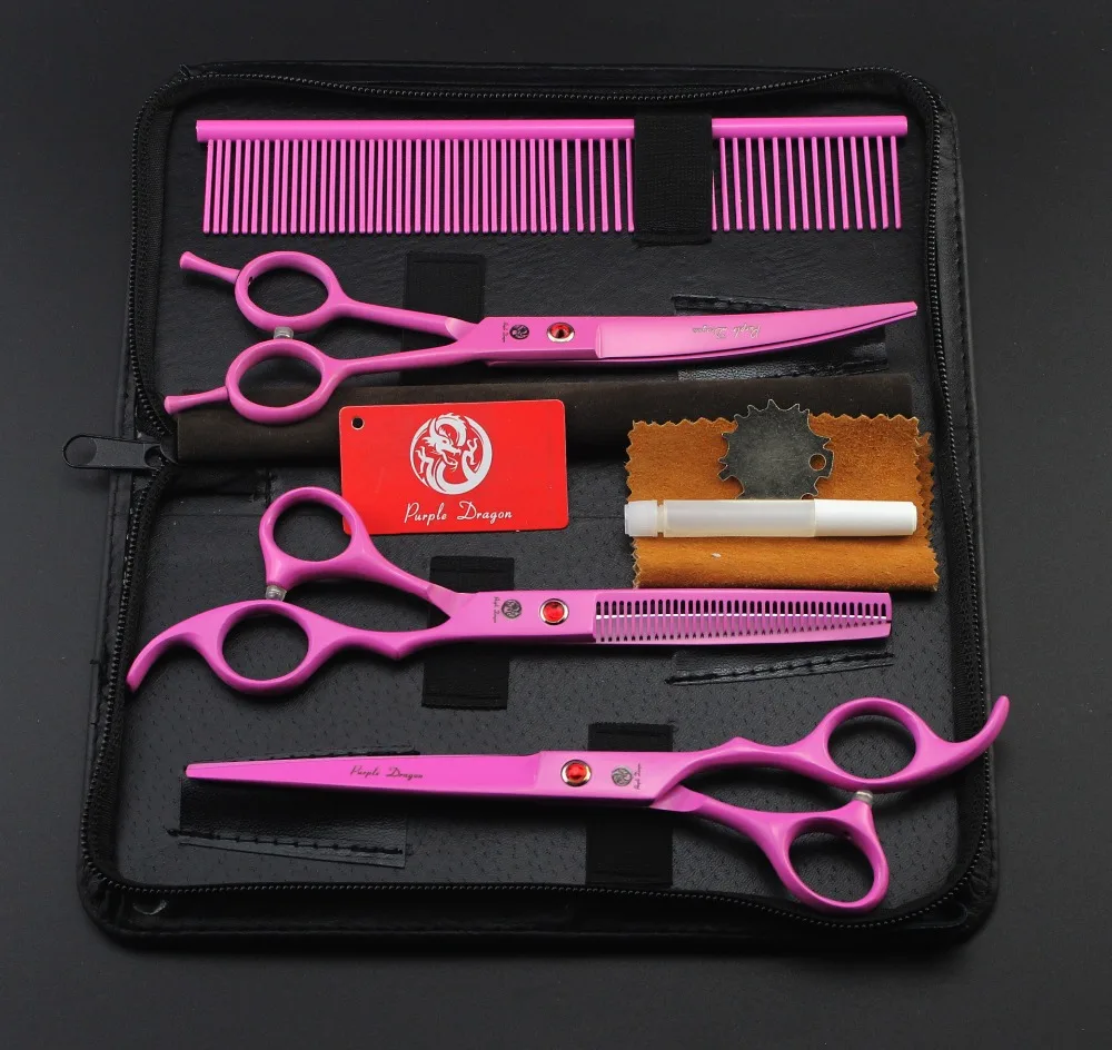 

Purple Dragon pet scissors, CUTTING & THINNING & CURVED scissors in 1 set,cost-effective Professional Pet grooming scissors sets