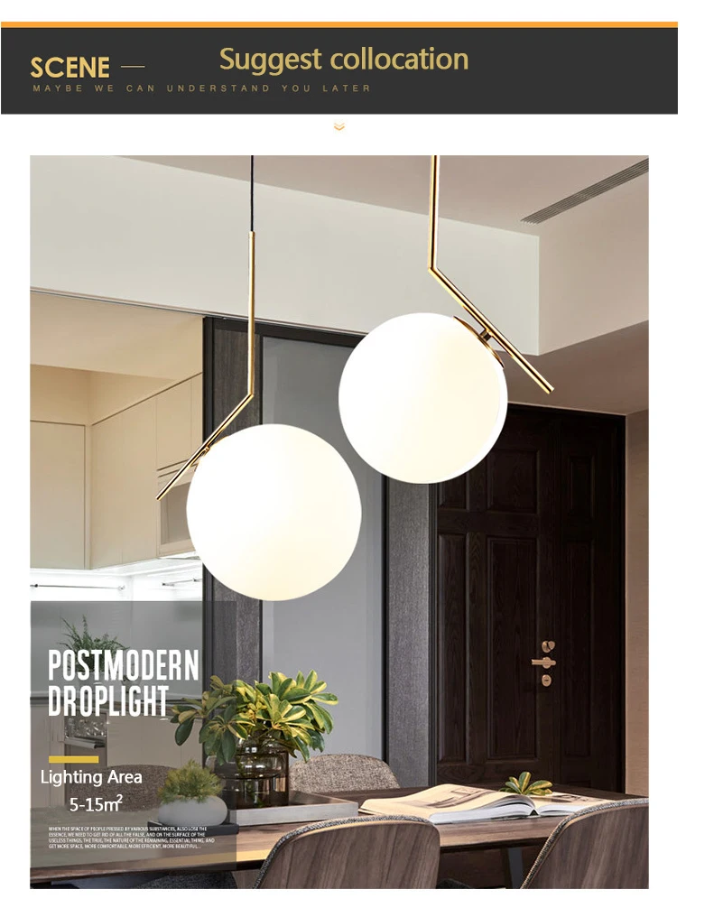 Modern Led Metal Pendant Lights Wrought Iron Glass Round Ball Brass Rod Hanging Lamp For Living Roomcafekitchen Nordic Lighting