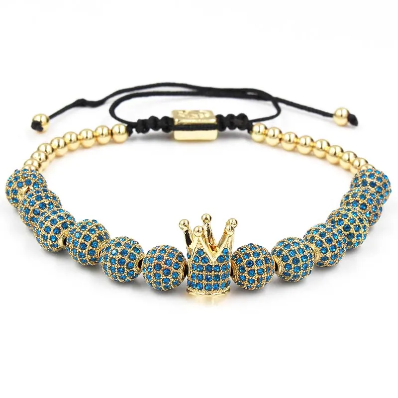 Wholesale fashion men bracelet jewelry Braiding Macrame CZ copper beads Crown Bracelets for women pulseira masculina bileklik