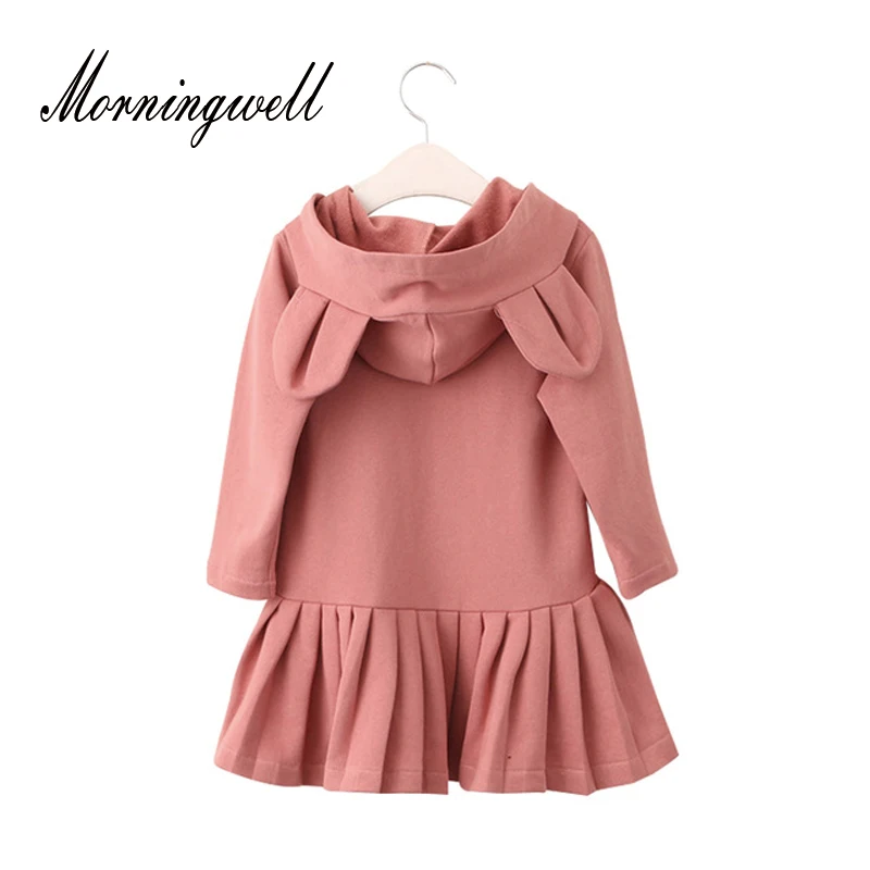 

Morningwell Girls Dress Autumn Brand Baby Girls Sweater Dress Rabbit Ears Hooded Kids Dresses For Girls Pleated Dress Clothes