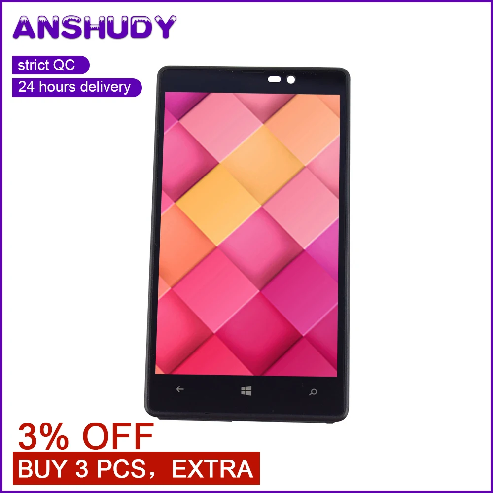 

For Nokia Lumia 820 N820 Touch Screen Digitizer Sensor Glass + LCD Display Monitor Panel Module Assembly + Frame