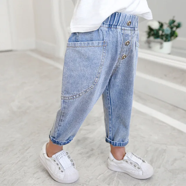Джинсы для маленьких мальчиков 2, 3, 4, 5, 6 лет модные повседневные джинсовые штаны в Корейском стиле весенне-осенние штаны для маленьких детей свободные штаны с эластичной резинкой на талии