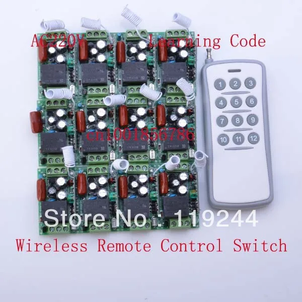 

220V 1CH Radio Wireless Remote Control Switch 12 Receiver&1 transmitter Learning Codelight lamp LED ON OFF Output Adjusted mini
