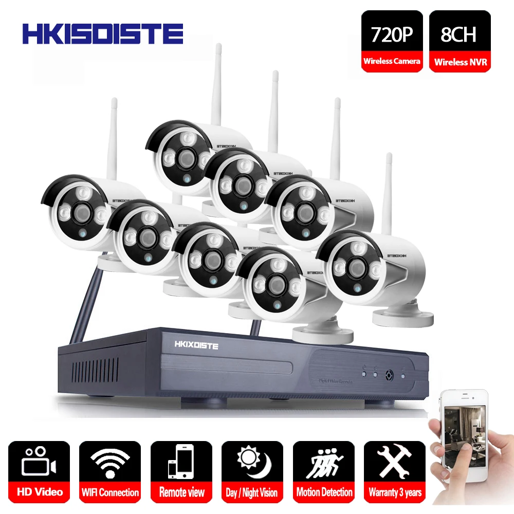  Sistema de Vigilancia NVR inalámbrico hkixiste Plug & Play 8CH sin HDD P2P 720P HD IR al aire libre