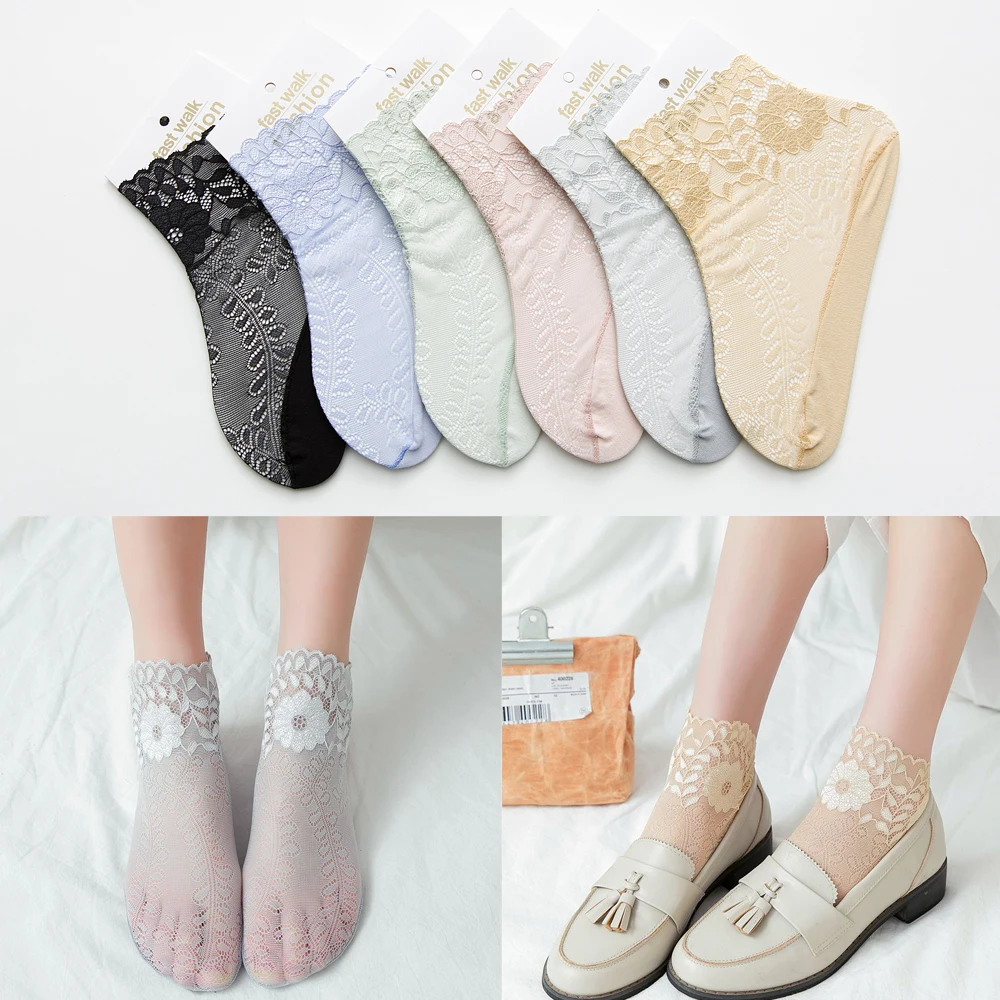 

1Pair New Arrival Spring Summer Ankle Socks Girls Lace Breathable Ultra-thin Solid Novelty Women Fashion Cotton Socks