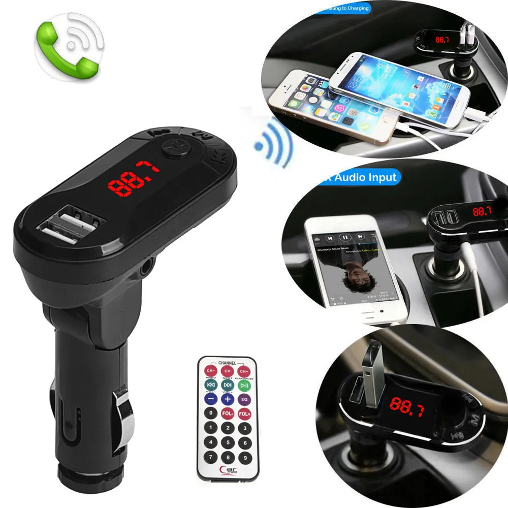 

Car Kit Handsfree Wireless Bluetooth FM Transmitter LCD MP3 Player USB Charge USB TF SD Remote 1.28