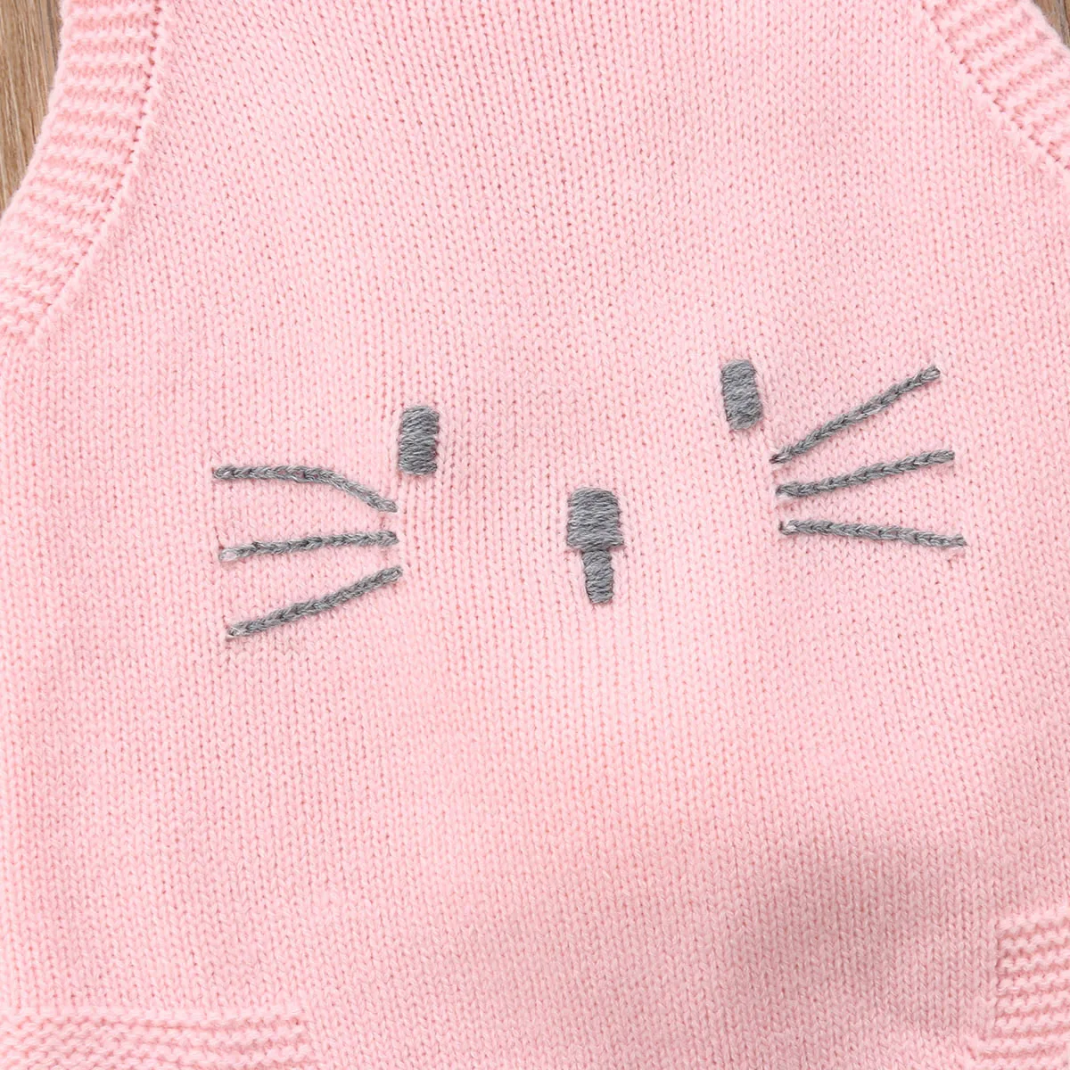 Детская одежда для малышей с рисунком в виде кота для девочки вязаный кот Ромпер Для слинга цельный пуловер; комплект одежды; Рождественский Горячее предложение