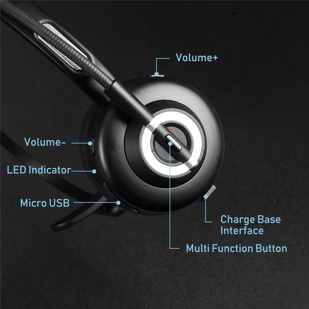 Wireless over head headphone noise canceling hands free call headset with microphone for truck driver